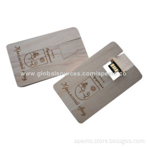 Card USB Sticks, Made of Eco-friendly Wood, 1/2/4GB Capacity, Anti-shock and Moisture-resistant